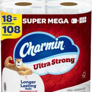 Charmin Ultra Strong Toilet Paper, 18 Super Mega Rolls = 108 Regular Rolls