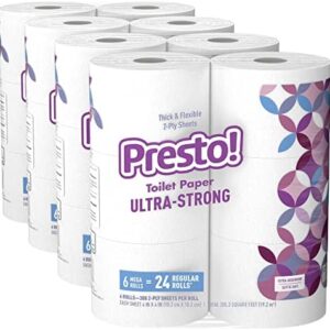 Presto! 308-Sheet Mega Roll Toilet Paper, Ultra-Strong, 6 Count (Pack of 4), 24 Count = 96 Regular Rolls