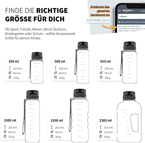 720°Dgree water bottle uberBottle + fruit container – 1 litre – BPA-free – Lightweight, sustainable., black, 1000ml - Image 4