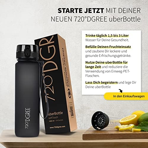 720°Dgree water bottle uberBottle + fruit container – 1 litre – BPA-free – Lightweight, sustainable., black, 1000ml - Image 5