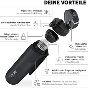 Alternative view of 720°Dgree water bottle uberBottle + fruit container – 1 litre – BPA-free – Lightweight, sustainable., black, 1000ml