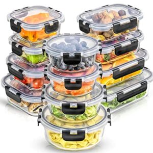 JoyJolt JoyFul 24pc Borosilicate Glass Storage Containers with Lids. 12 Airtight, Freezer Safe Food Storage Containers, Pantry Kitchen Storage Containers