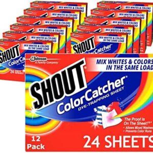 Shout Color Catcher Sheets for Laundry, Allow mixed washes, Prevent color runs, and Maintain original color of clothing, 24 Count - Pack of 12 (288 Total Sheets)