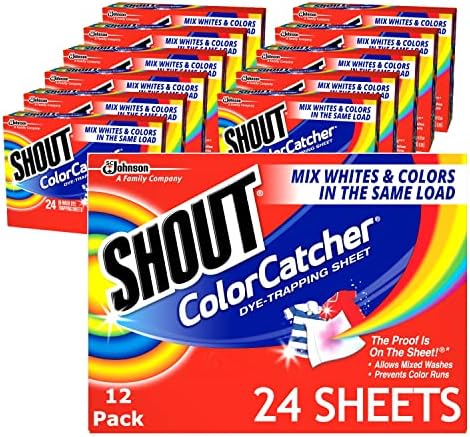 Shout Color Catcher Sheets for Laundry, Allow mixed washes, Prevent color runs, and Maintain original color of clothing, 24 Count - Pack of 12 (288 Total Sheets)
