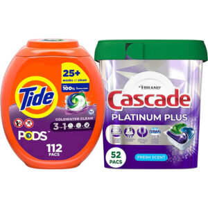 Tide Laundry and Dish Bundle: Tide PODs Spring Meadow 112ct, Cascade Platinum Plus 52ct