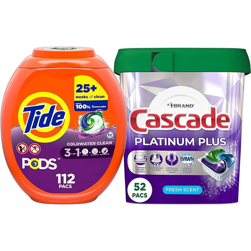 Tide Laundry and Dish Bundle: Tide PODs Spring Meadow 112ct, Cascade Platinum Plus 52ct