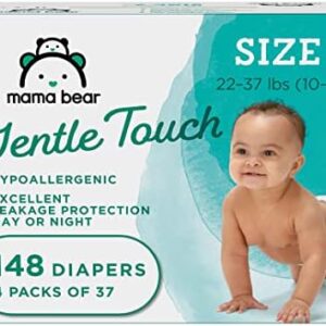 Mama Bear Gentle Touch Diapers, Hypoallergenic, Size 4, 148 Count (4 packs of 37)