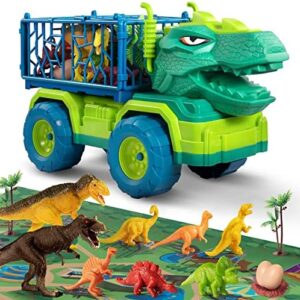 Alternative view of TEMI Dinosaur Truck Toys for Kids 3-5 Years, Tyrannosaurus Transport Car Carrier Truck with 8 Dino Figures, Activity Play Mat, Dinosaur Eggs, Capture Jurassic Dinosaur Play Set for Boys and Girls