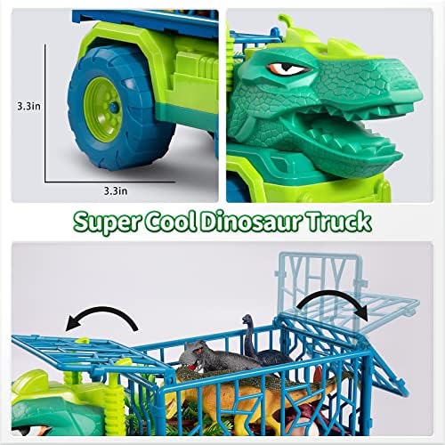 TEMI Dinosaur Truck Toys for Kids 3-5 Years, Tyrannosaurus Transport Car Carrier Truck with 8 Dino Figures, Activity Play Mat, Dinosaur Eggs, Capture Jurassic Dinosaur Play Set for Boys and Girls - Image 7