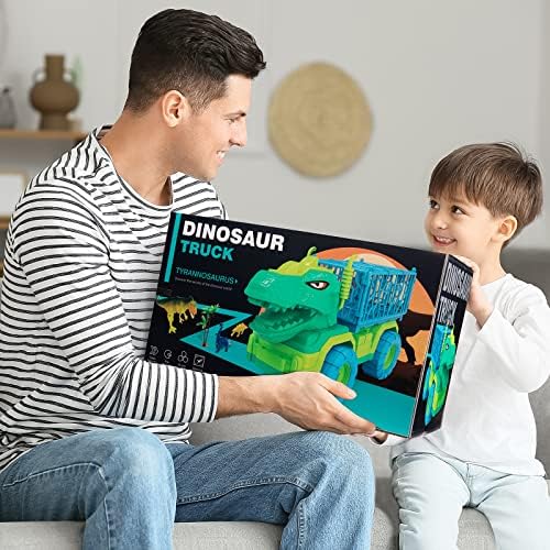 TEMI Dinosaur Truck Toys for Kids 3-5 Years, Tyrannosaurus Transport Car Carrier Truck with 8 Dino Figures, Activity Play Mat, Dinosaur Eggs, Capture Jurassic Dinosaur Play Set for Boys and Girls - Image 4