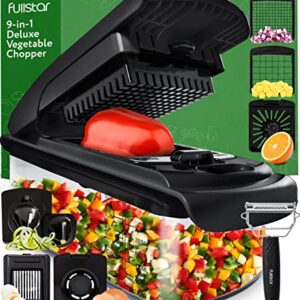 Fullstar Vegetable Chopper - Spiralizer Vegetable Slicer - Onion Chopper with Container - Pro Food Chopper - Slicer Dicer Cutter - (9 in 1, Black)