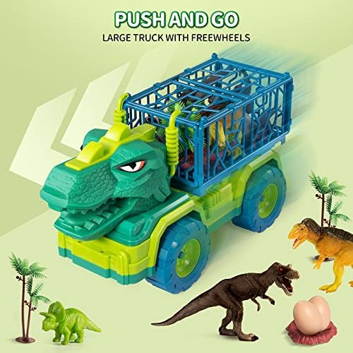 TEMI Dinosaur Truck Toys for Kids 3-5 Years, Tyrannosaurus Transport Car Carrier Truck with 8 Dino Figures, Activity Play Mat, Dinosaur Eggs, Capture Jurassic Dinosaur Play Set for Boys and Girls - Image 6
