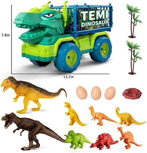 TEMI Dinosaur Truck Toys for Kids 3-5 Years, Tyrannosaurus Transport Car Carrier Truck with 8 Dino Figures, Activity Play Mat, Dinosaur Eggs, Capture Jurassic Dinosaur Play Set for Boys and Girls - Image 5